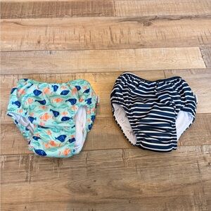 Mint Fish & Navy Stripe Kids Swim Diaper Duo